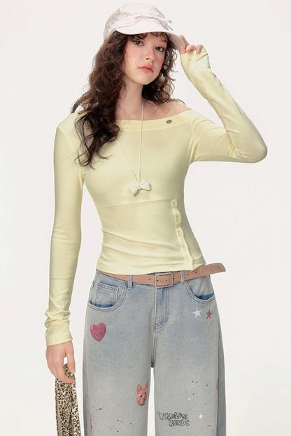 Slanted Shoulder Long Sleeve T-Shirt