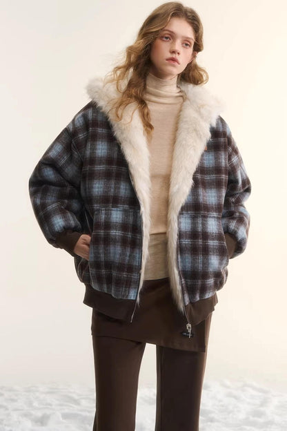 Reversible Plaid Plush Coat