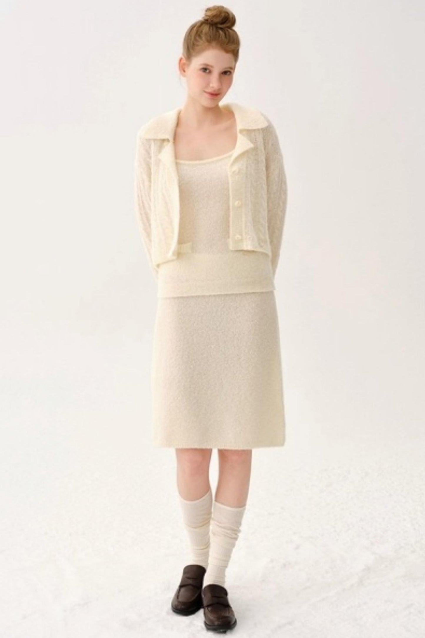 Retro Wool Blended Cardigan Set-Up