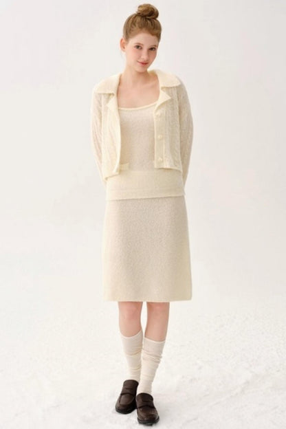 Retro Wool Blended Cardigan Set-Up