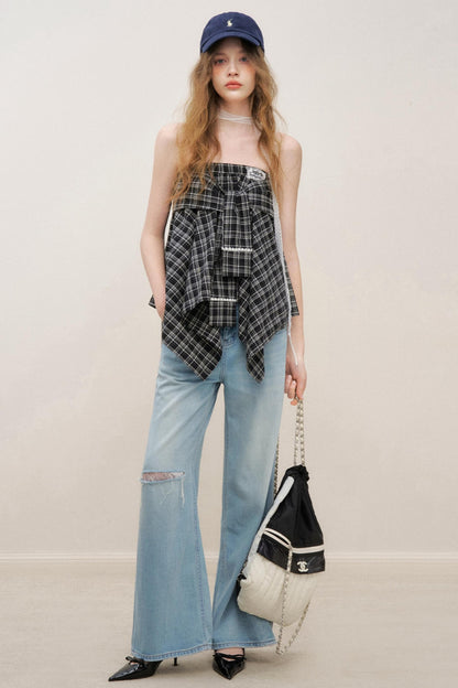 High-Waist Denim Trousers