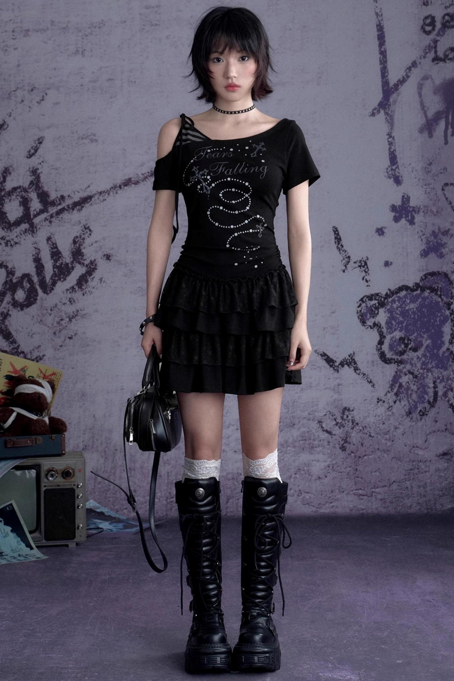 Slash Print Patchwork Dress