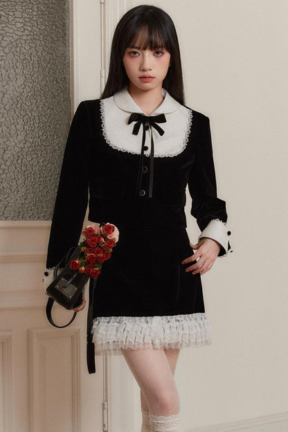 [10 31new] fragile shop serenade delicate daughter black and white jacquard coat skirt autumn and winter suit