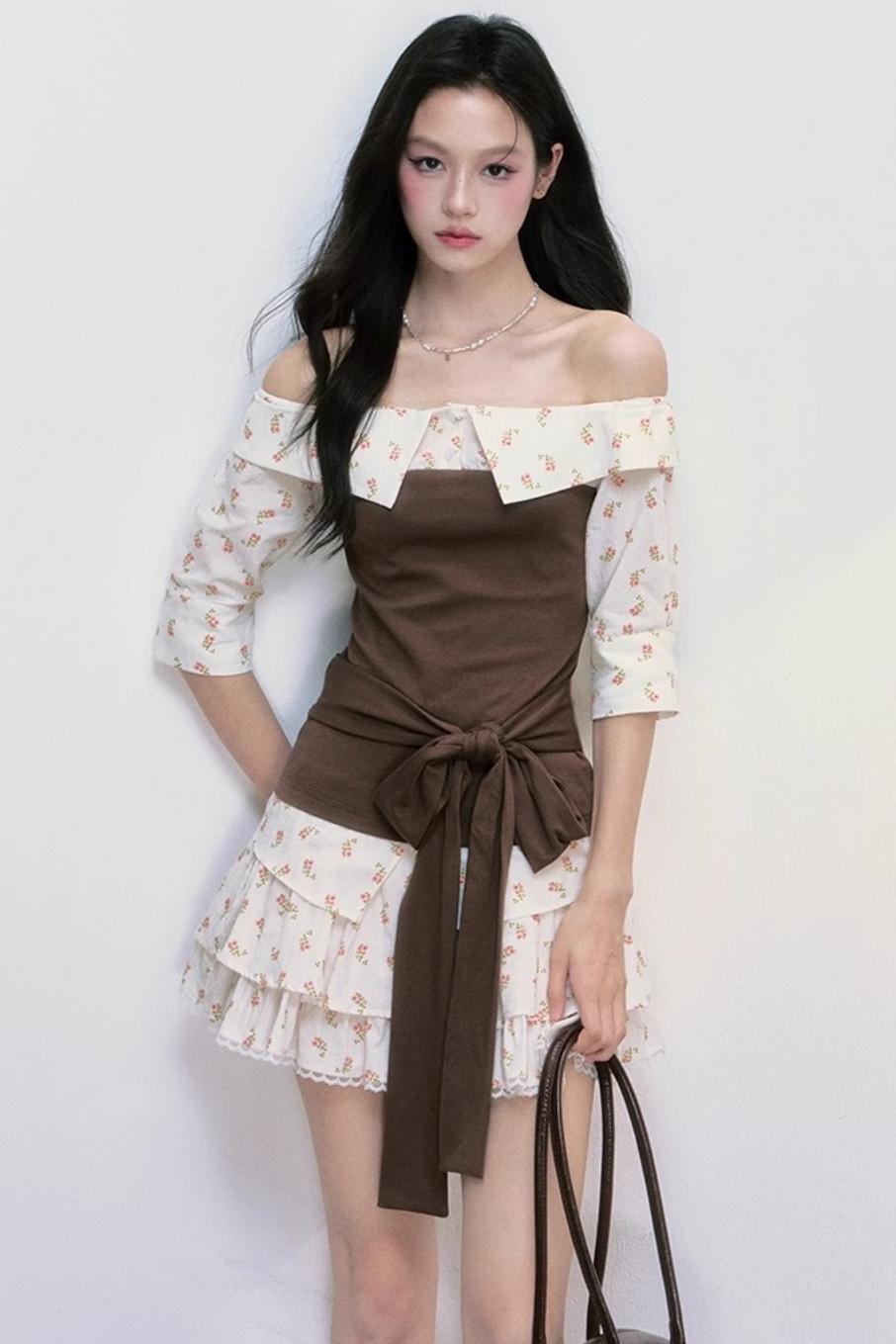 Patchwork Blouse Skirt Set-Up