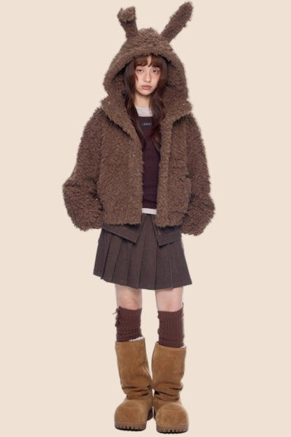 Imitation Wool Hooded Cardigan