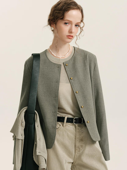 Short French Round Neck Jacket with Vest Set