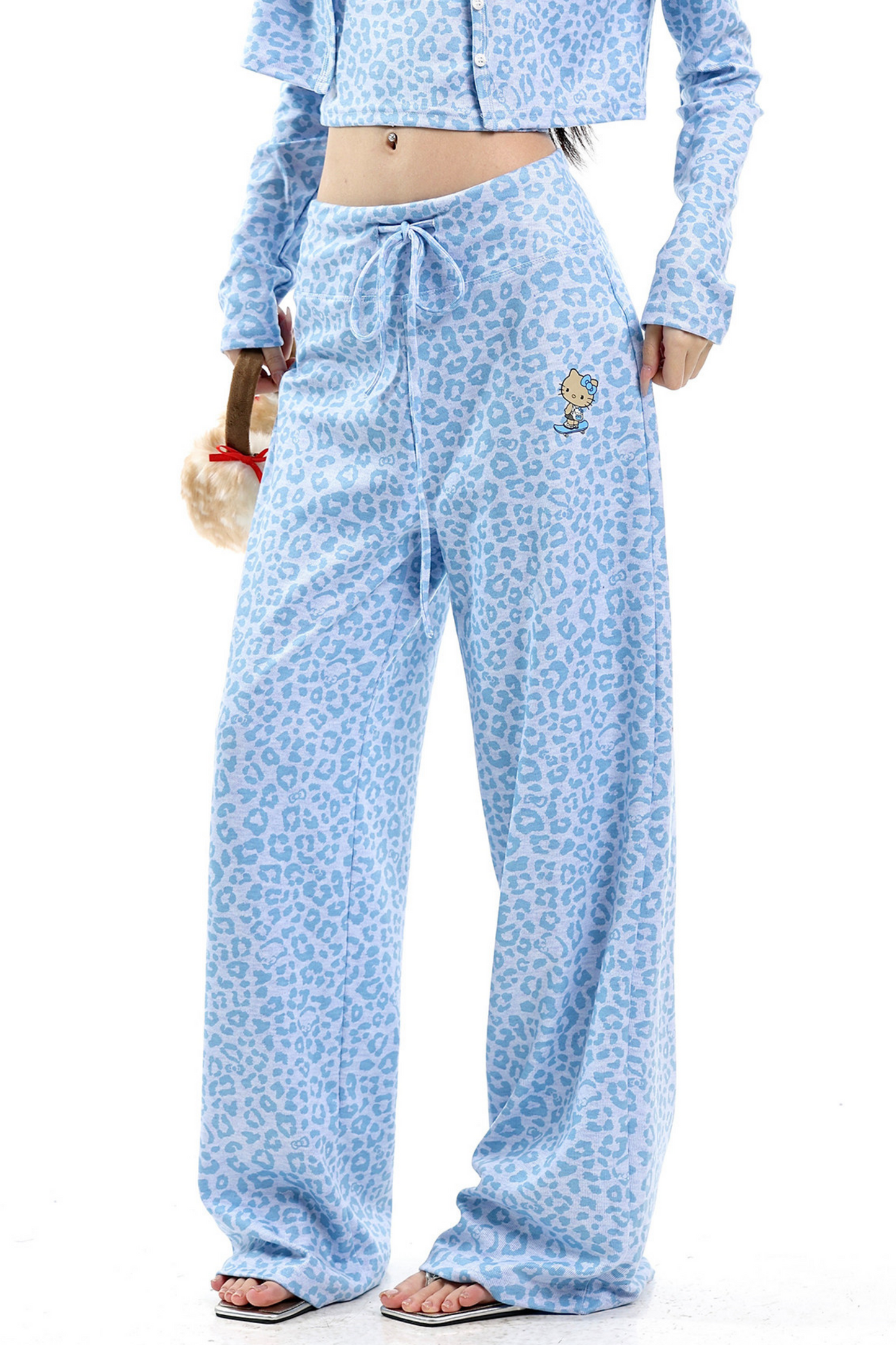 Blue Leopard Three-Piece Cardigan Set-Up