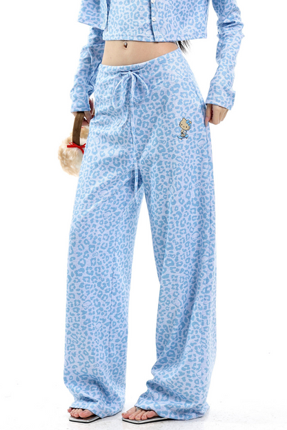 Blue Leopard Three-Piece Cardigan Set-Up