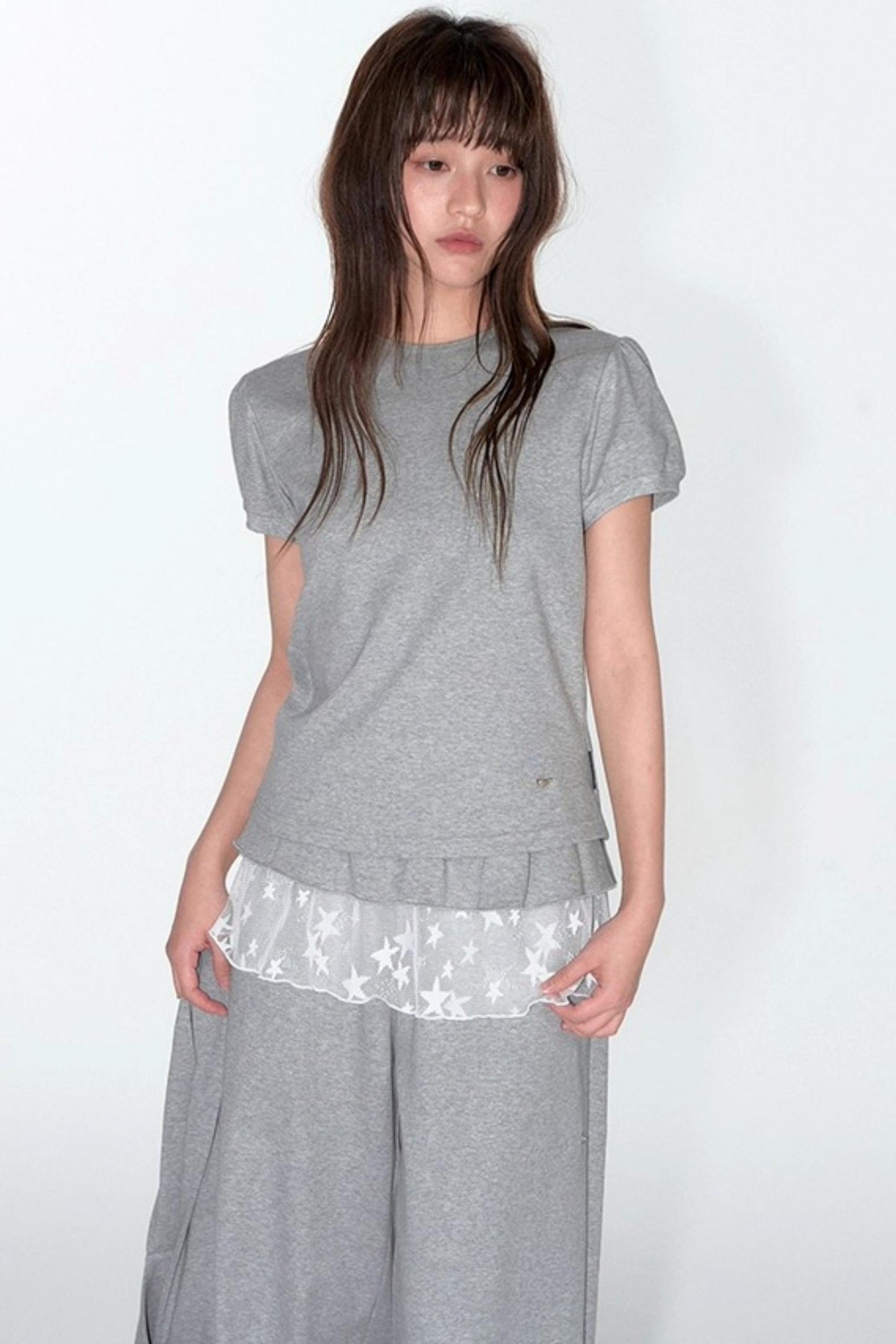 Navy Lace Short Sleeve Cinched Waist Top Set-Up