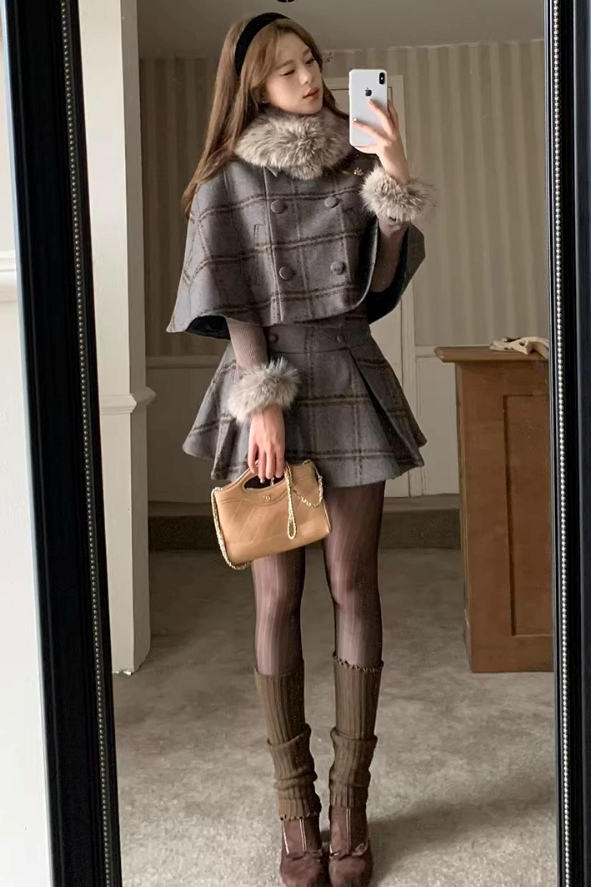 Vintage Plaid Wool Cape Set-Up