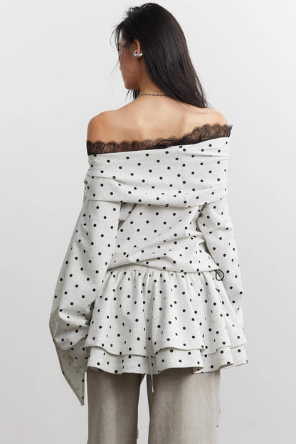 Lace-Up Polka Dot Sweatshirt Set-Up