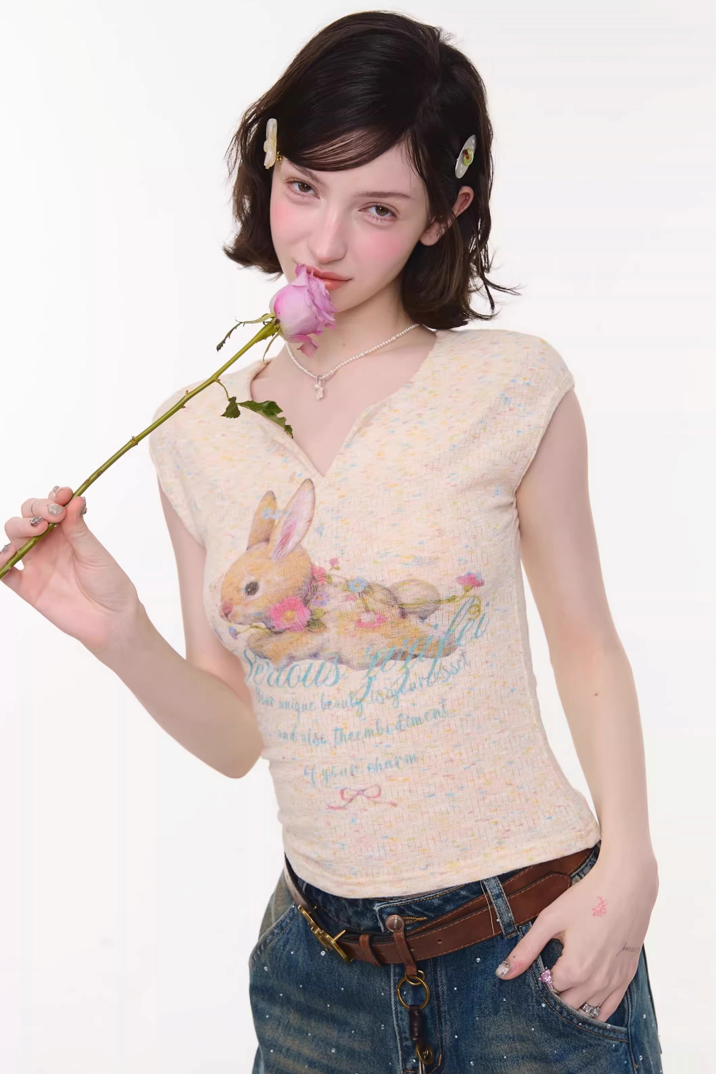 Apricot Rabbit Print Top