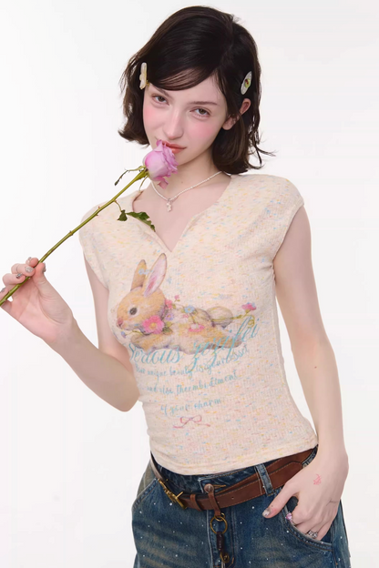 Apricot Rabbit Print Top