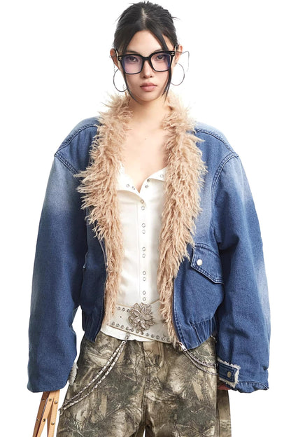 Retro Denim Fur Collar Jacket