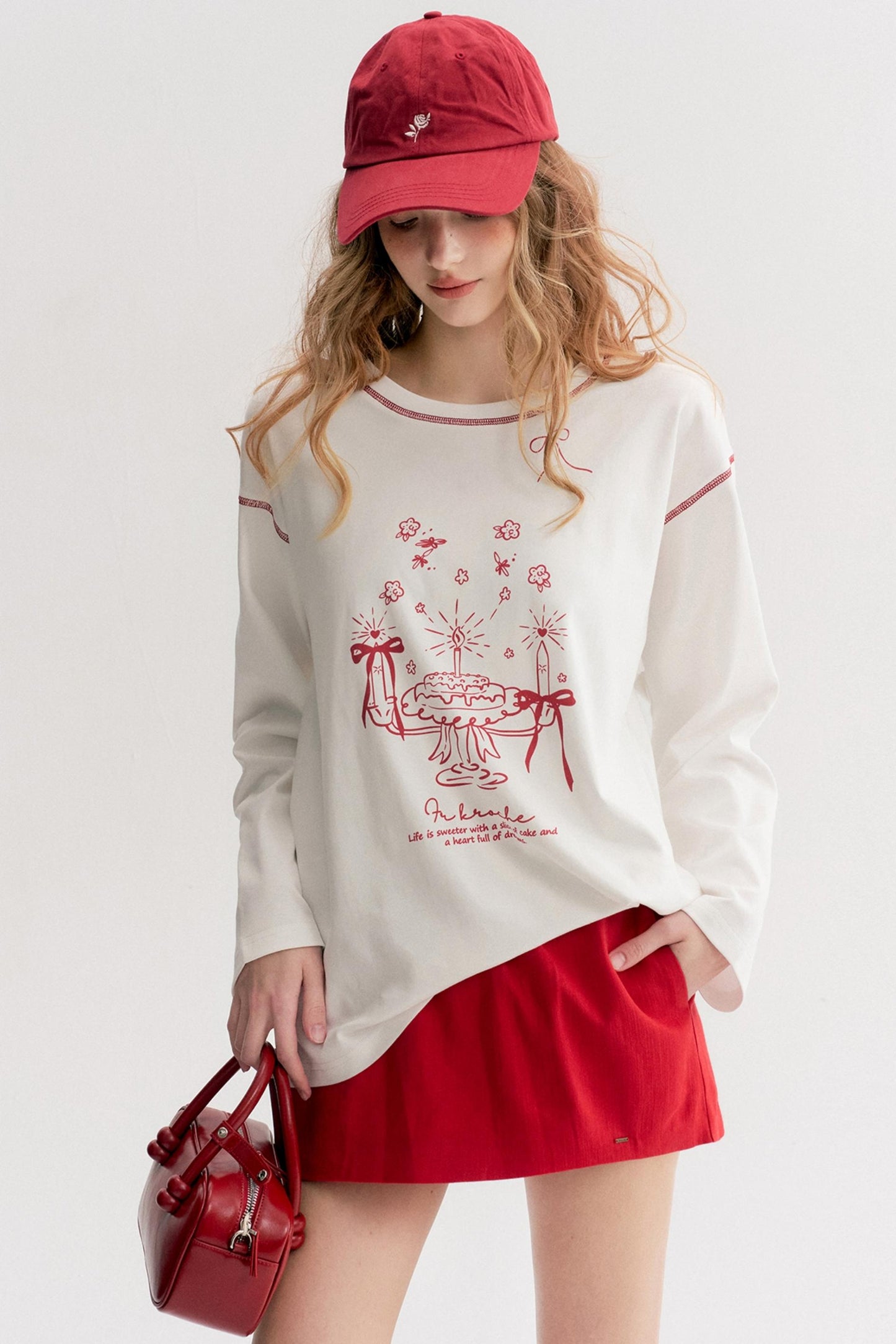 Lazy Cake Print Long-Sleeved T-Shirt
