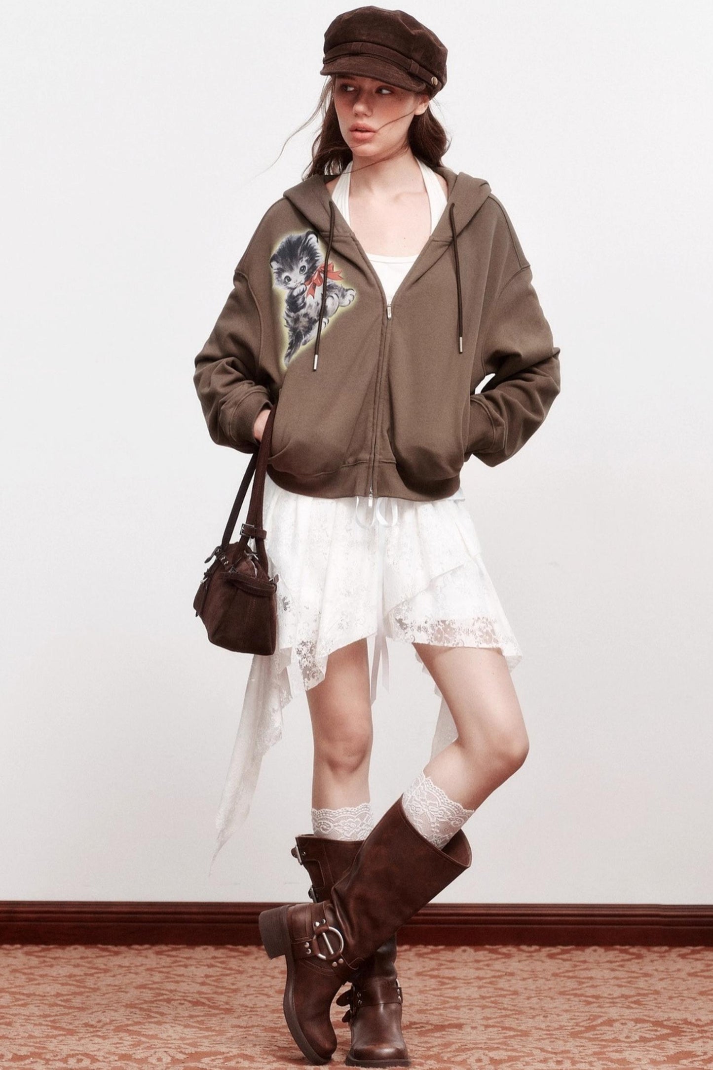 Luminous Kitten Print Hooded Jacket