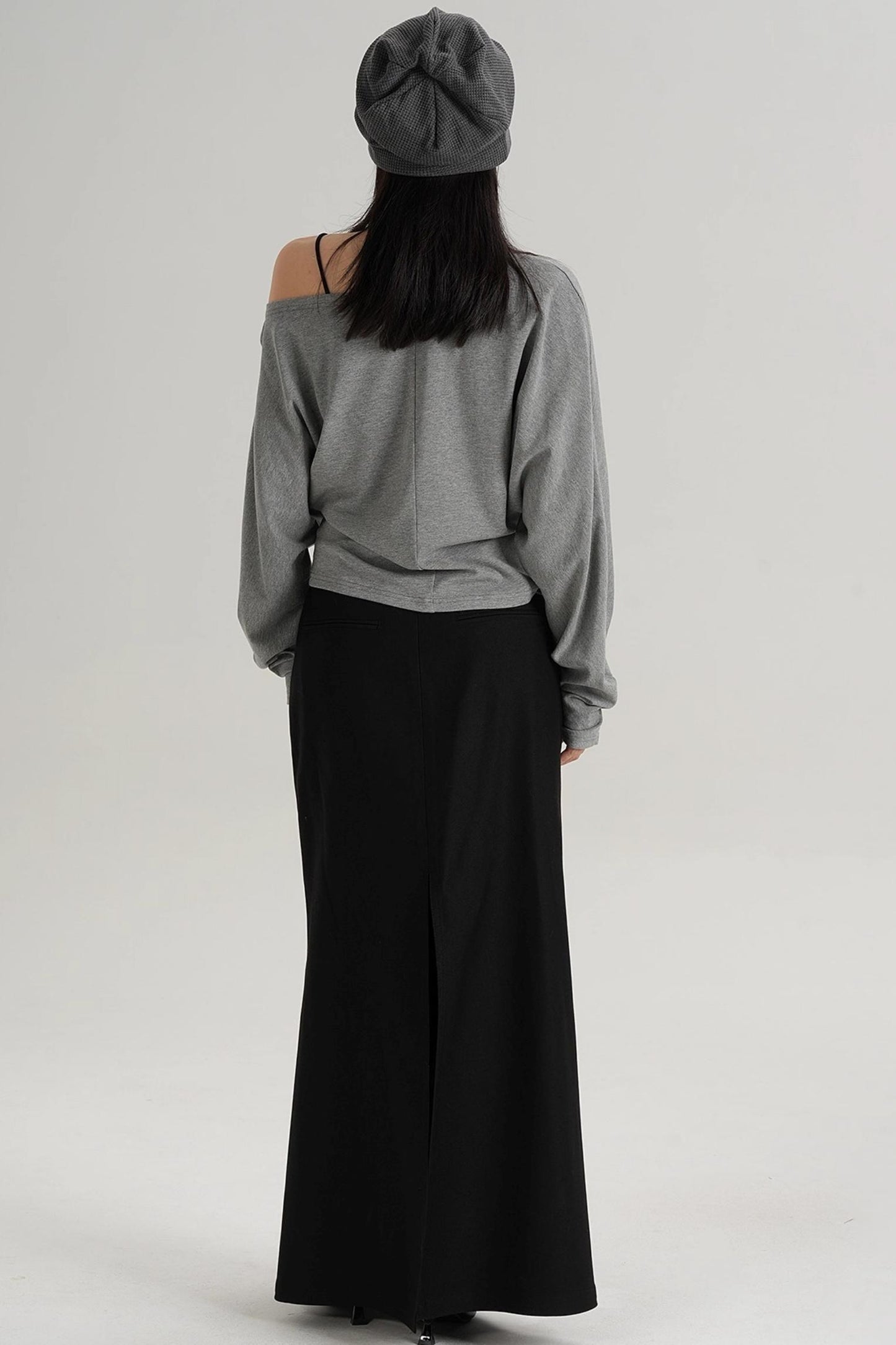 Halterneck Slanted Shoulder Long Sleeve Top