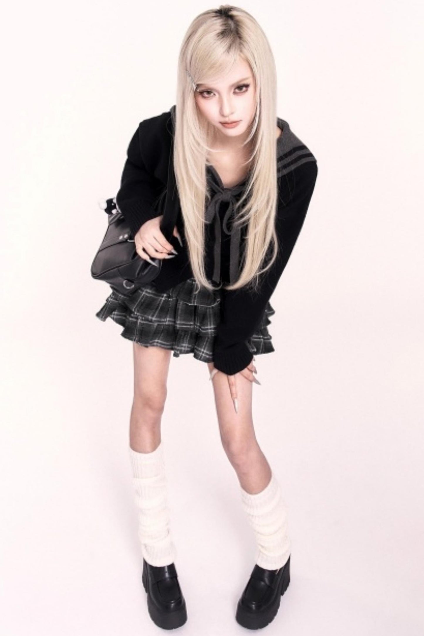 Navy Collar Slimming Knit Top