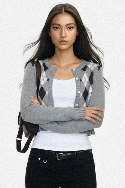 Contrasting Plaid Short Cardigan
