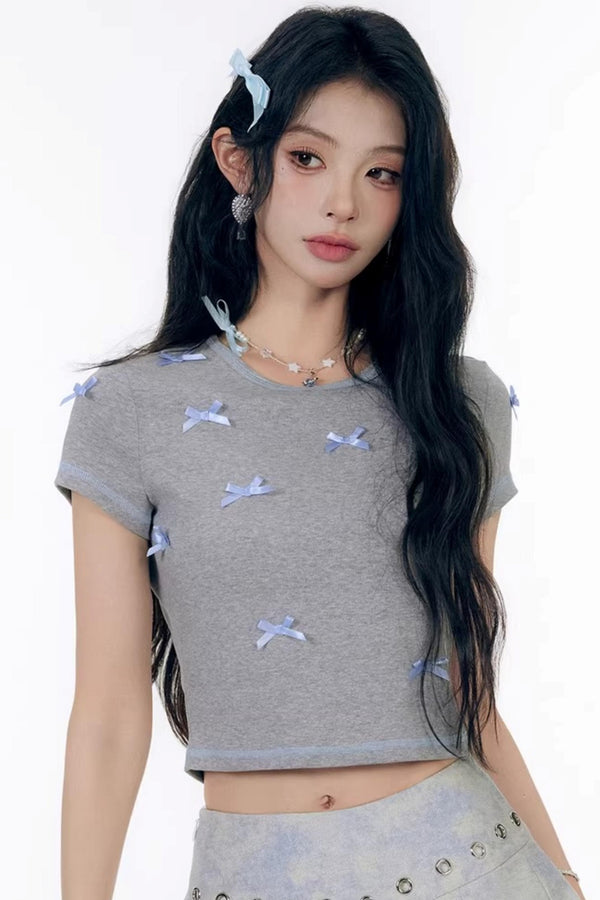 Bow-Decorated Slim-Fit Top