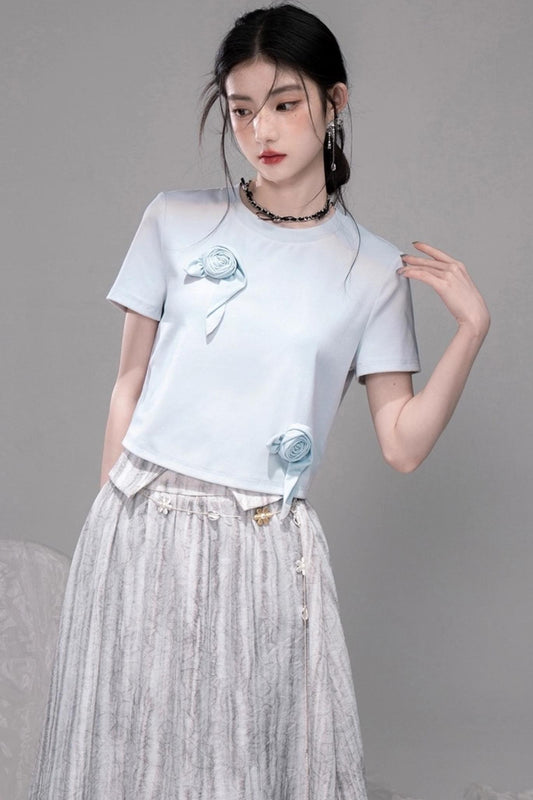 Sophisticated Ice Blue Brown Rose T-Shirt