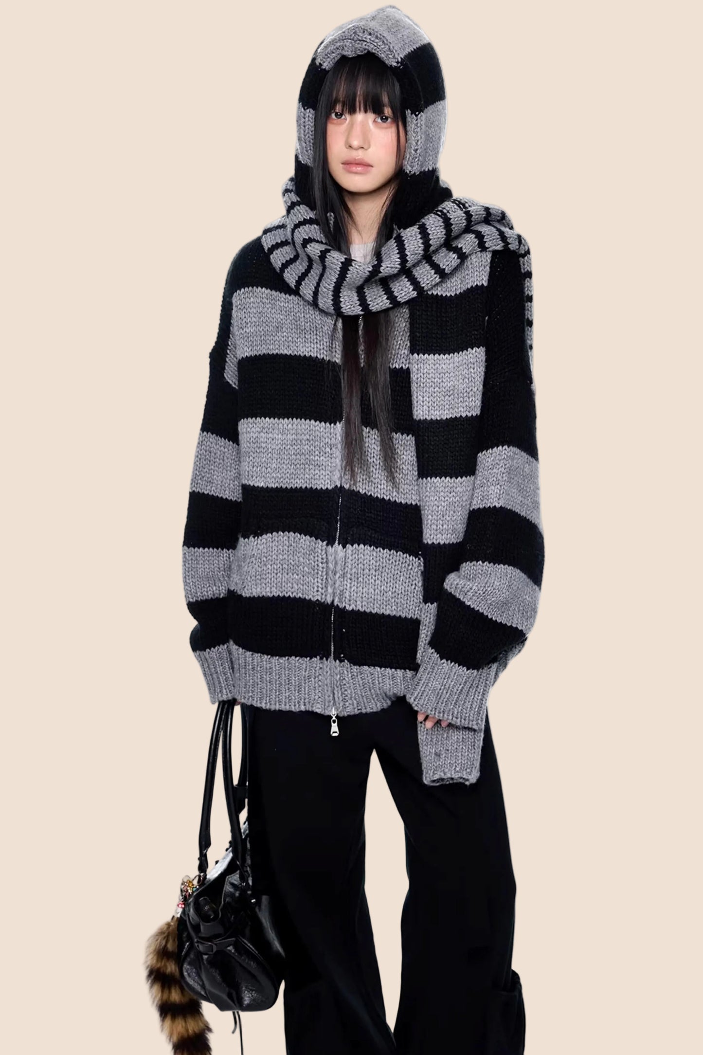 Striped Hooded Knit Jacket