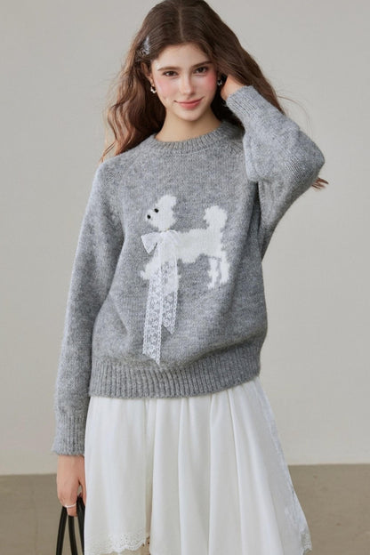 Crew Neck Puppy Design Knitwear