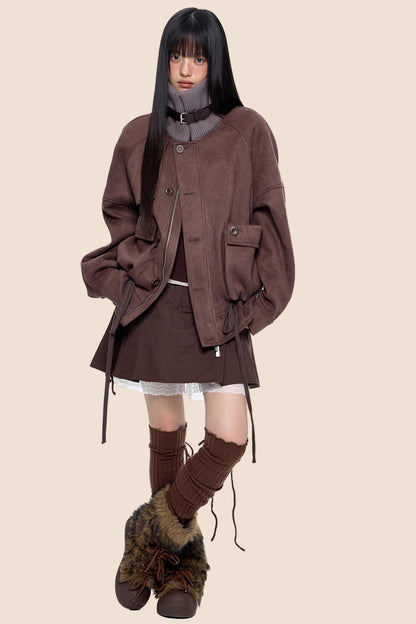 Knit Panel Suede Pocket Jacket