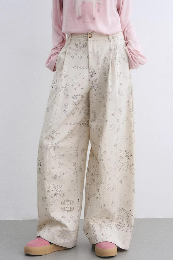 Lyocell Paisley Wide-Leg Pants