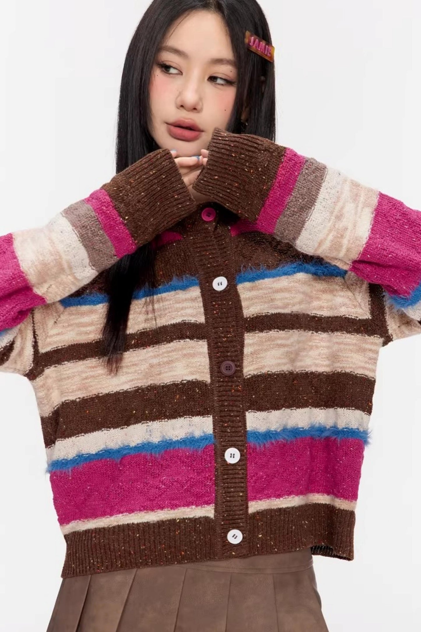 Melard Striped Knit Cardigan Top
