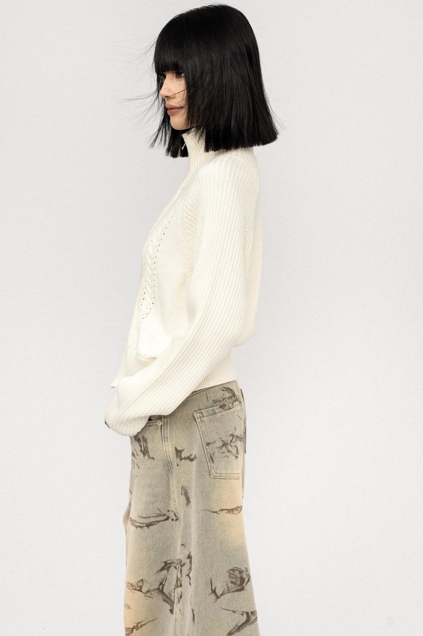 Semi-High Neck Knitted Cardigan