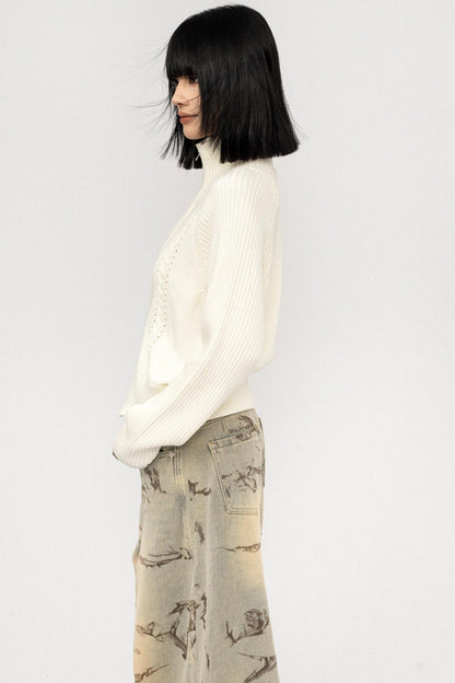 Semi-High Neck Knitted Cardigan