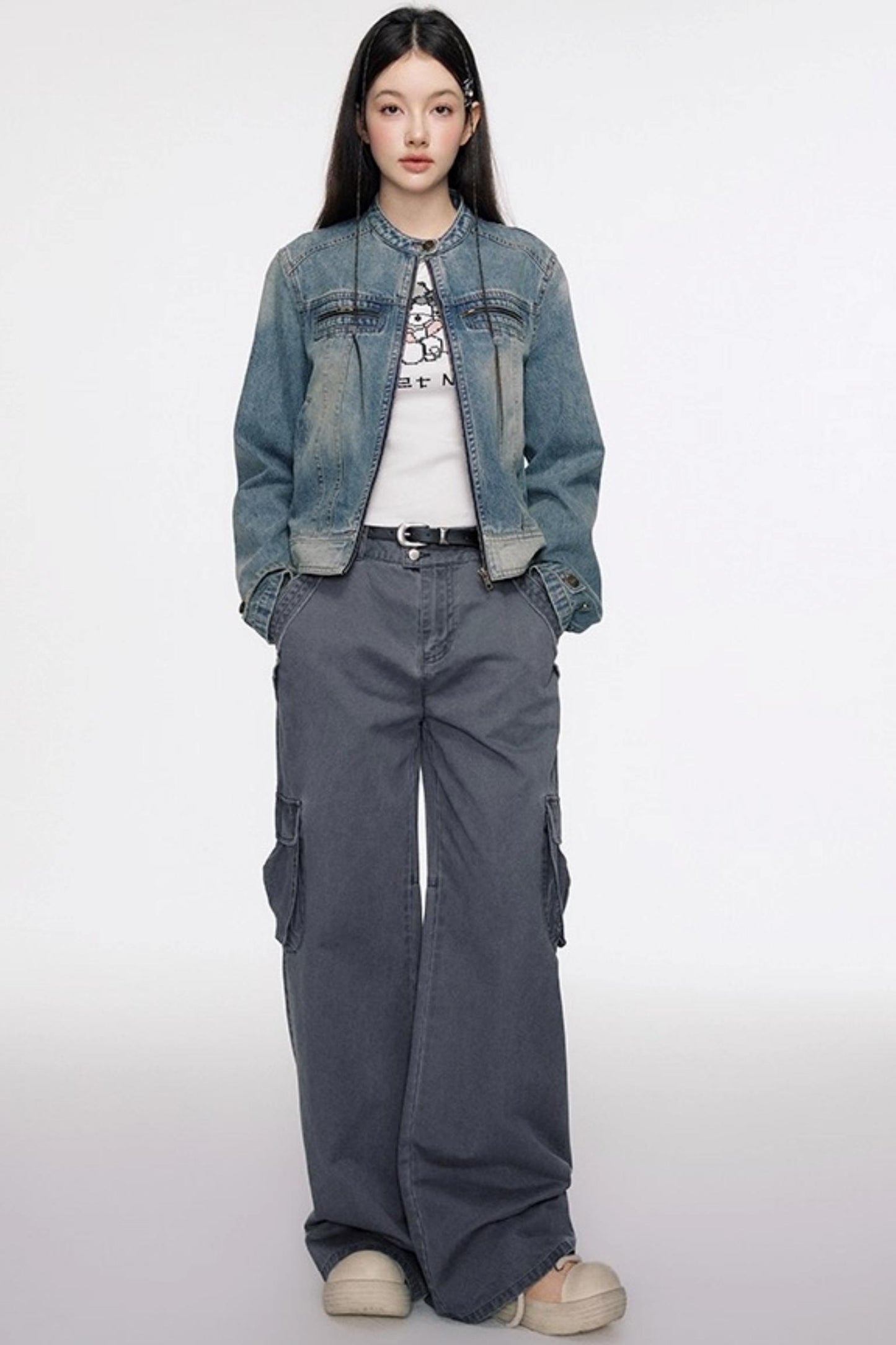 Vintage Distressed Cropped Denim Jacket