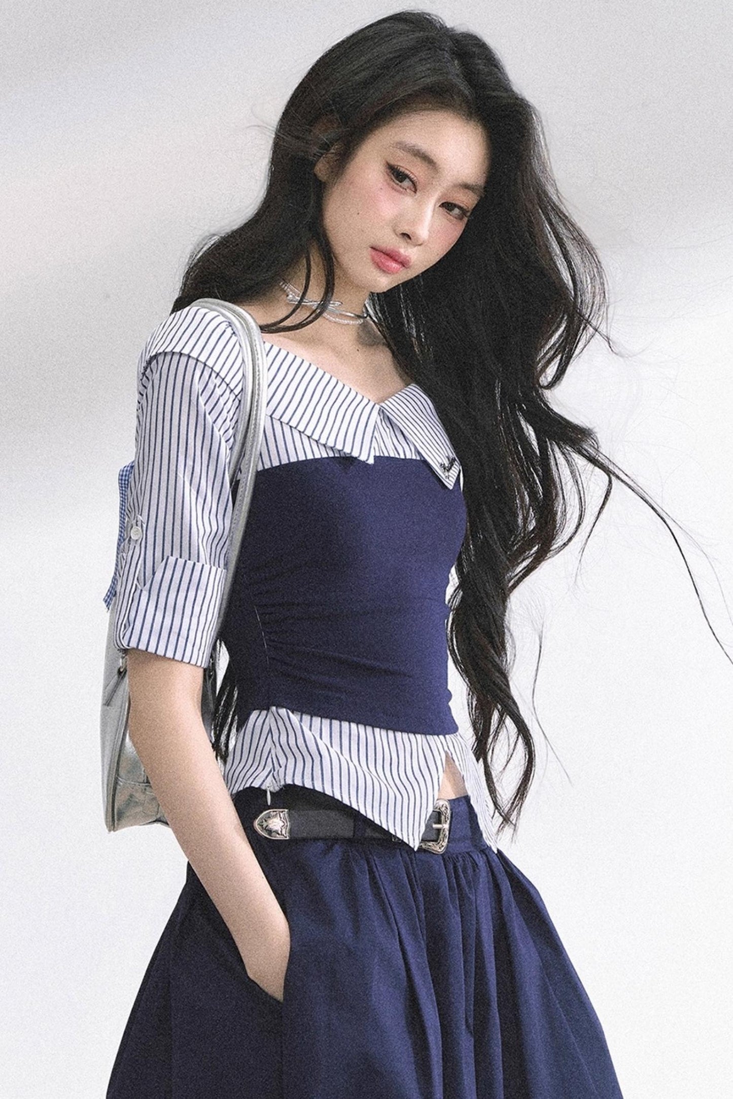 Gray Sugar Striped Short-Sleeved Shirt