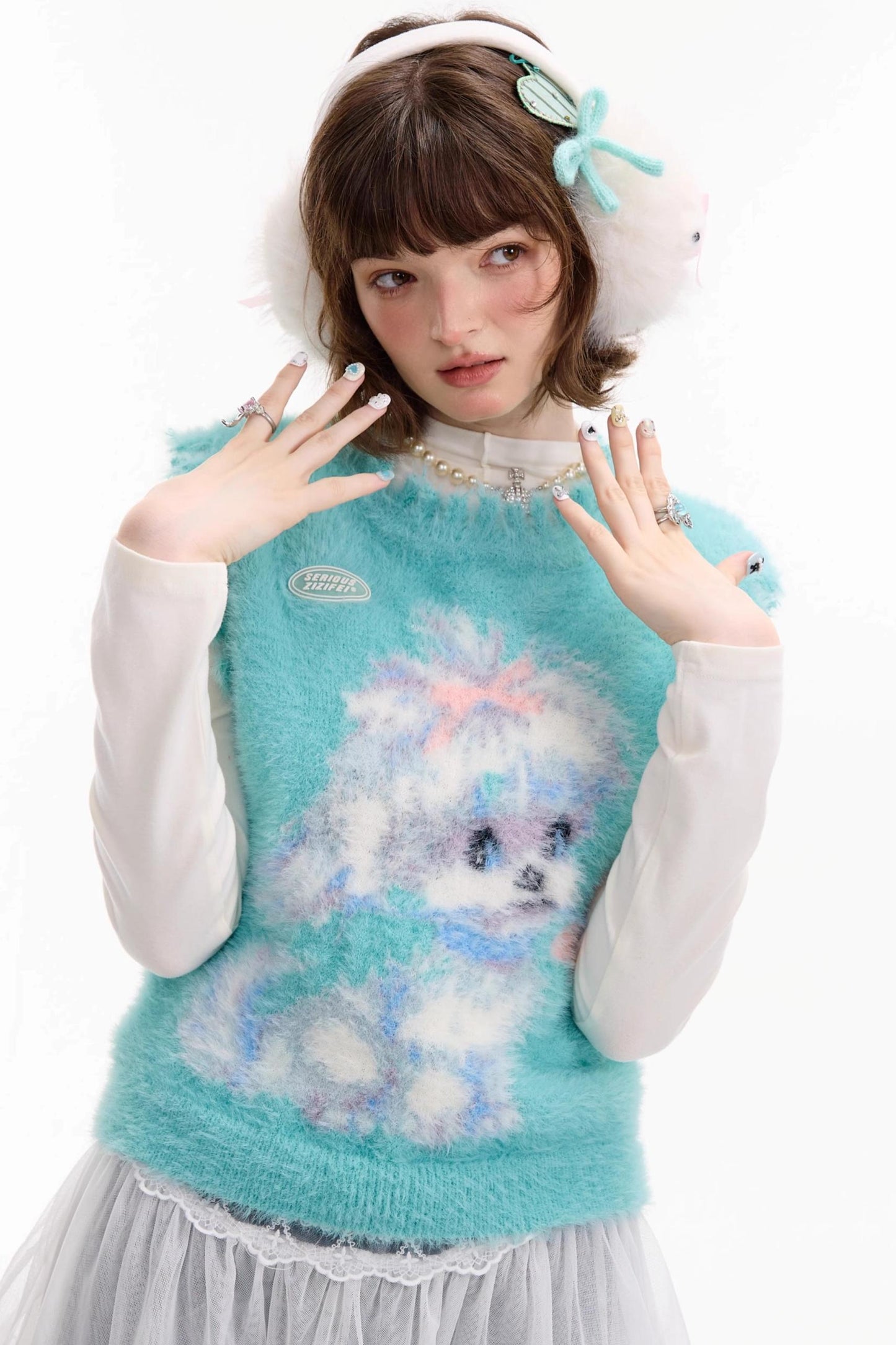 Autumn Vintage Teal Dog Knitted Sweater