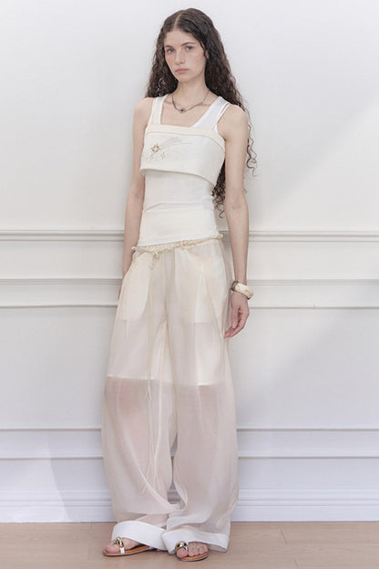 Lace Collar Knit Camisole Set