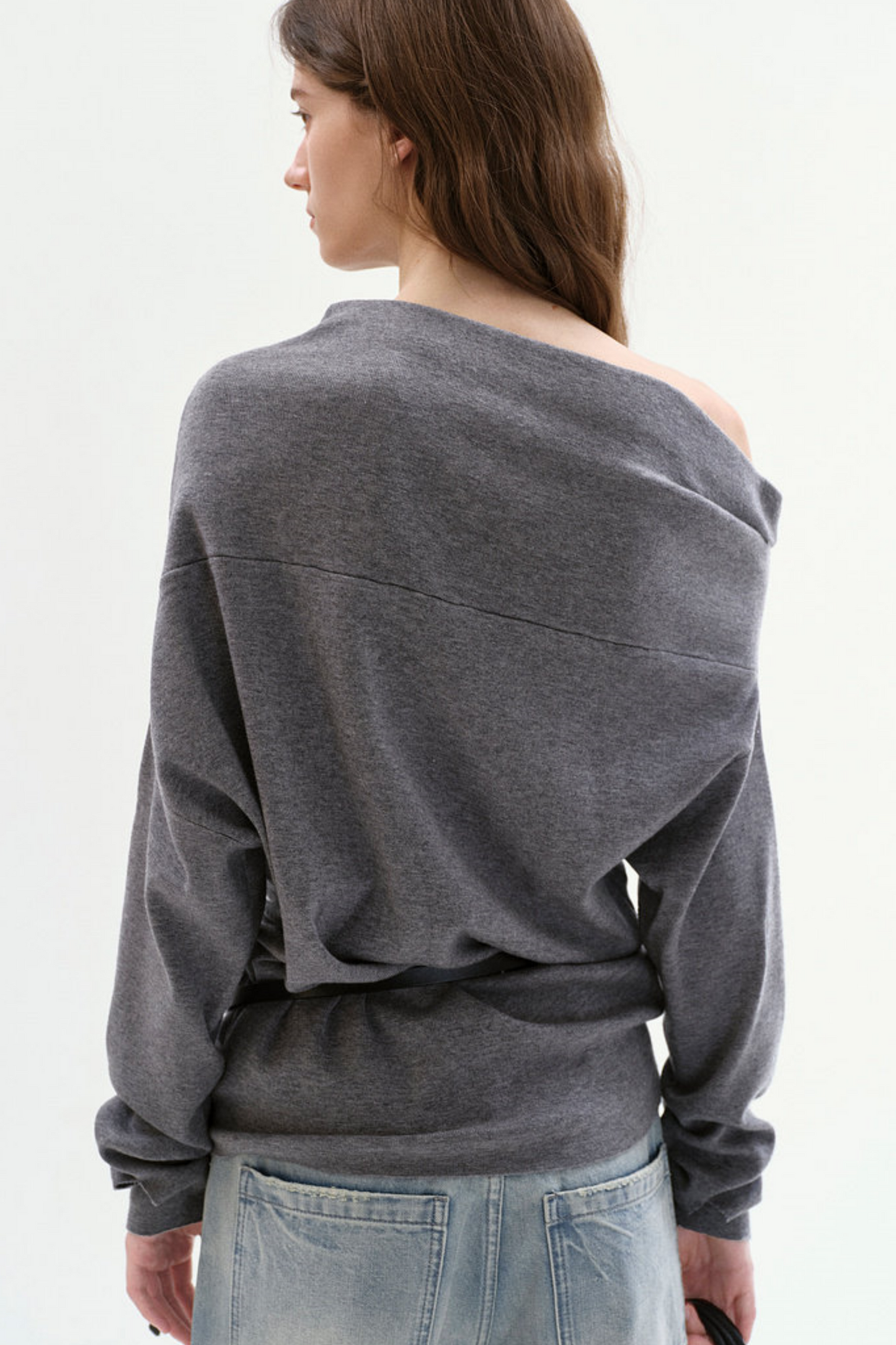 Pleated Off-Shoulder Knit Sweater