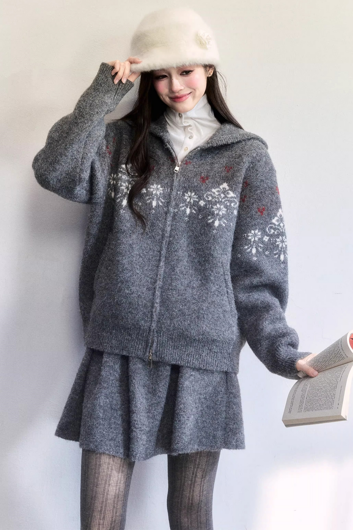 Frosting Jacquard Knit Jacket Set-Up