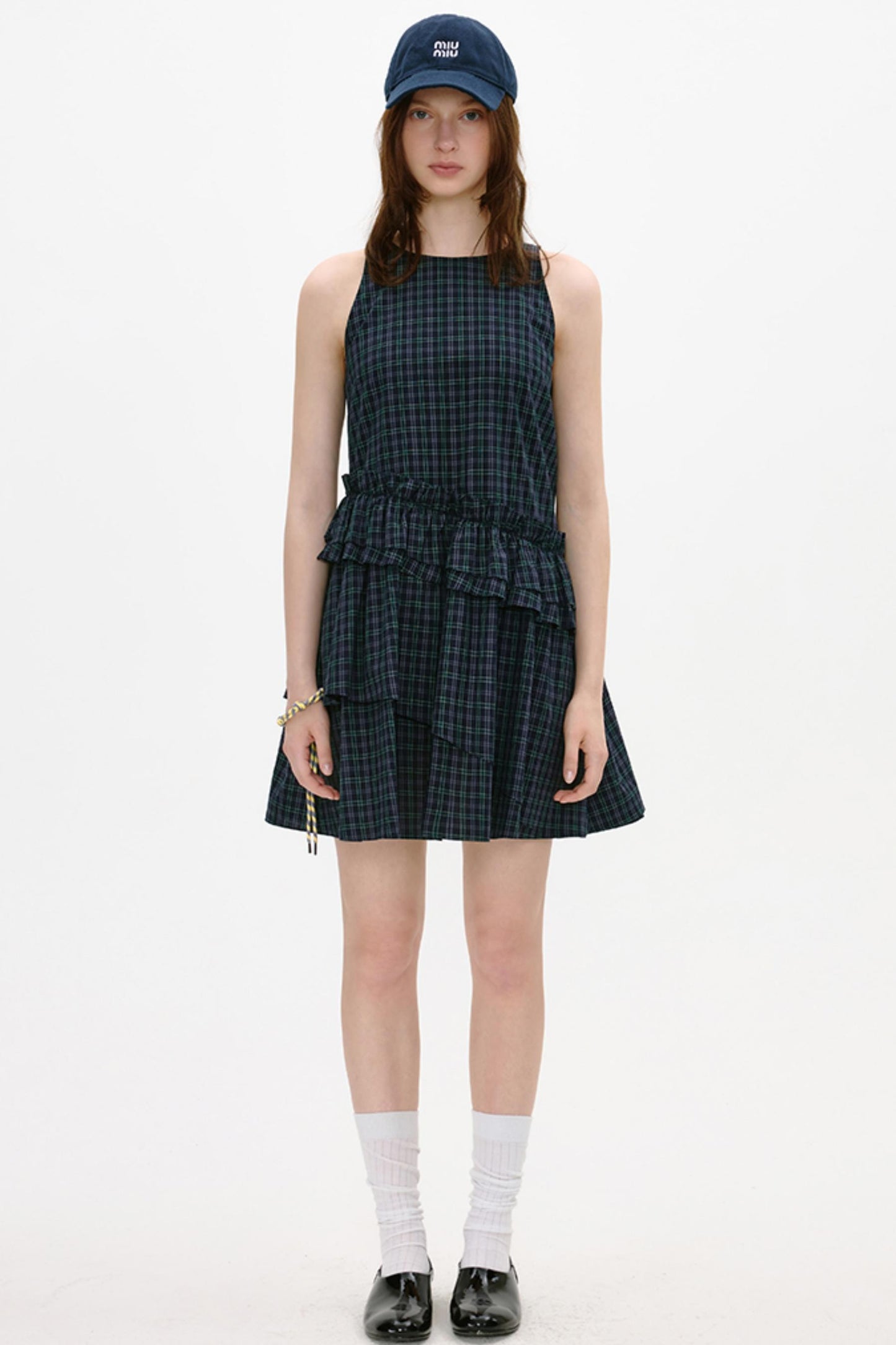 Irregular Plaid Ruffled Vest Dress
