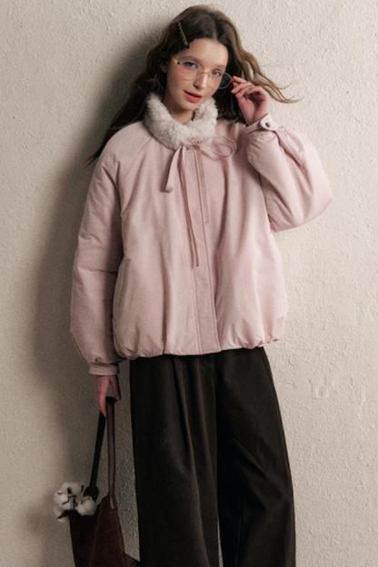 Pink Floral Fur Collar Jacket