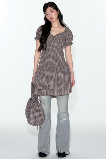 Nap Check Beveled V-Neck Cinched Waist Dress