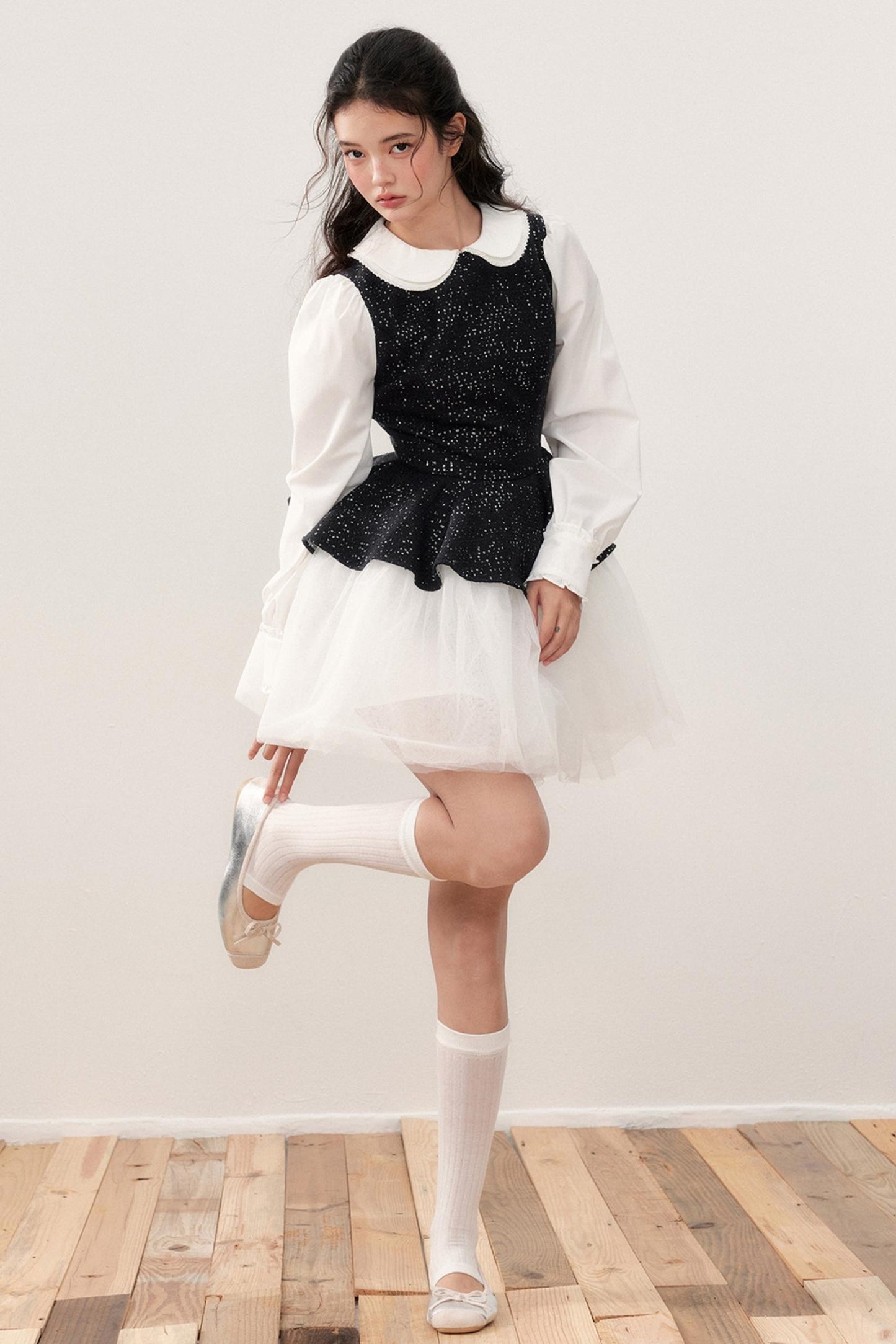Doll Collar Princess Patchwork Puffy Dress