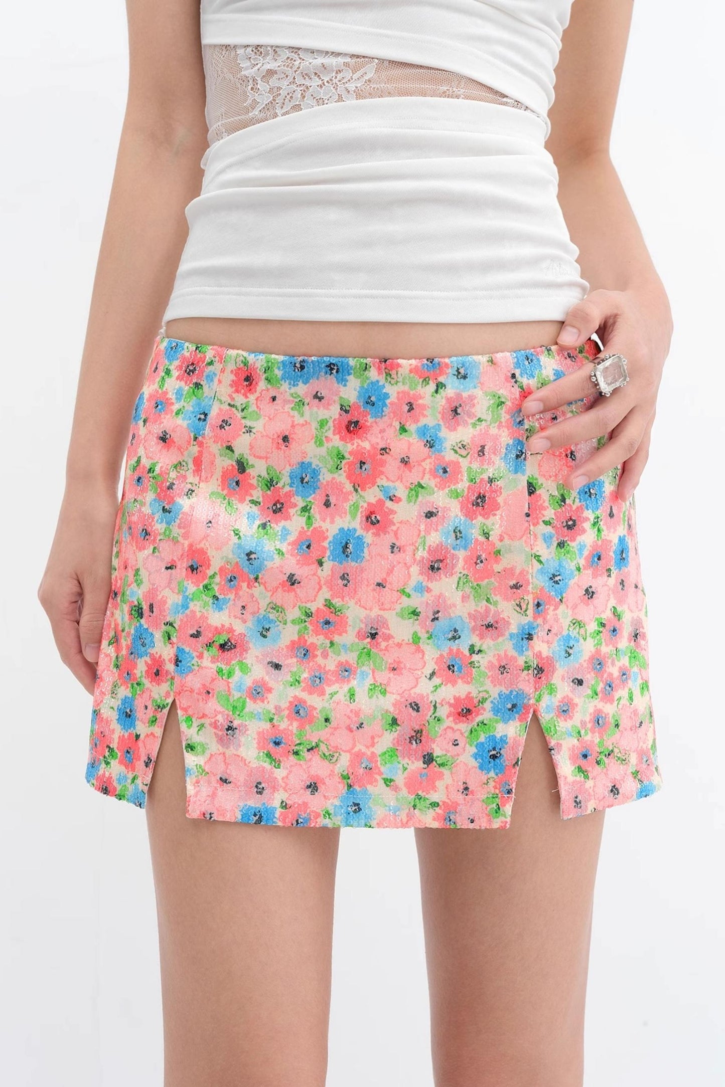 Colorful Floral Sequin Skirt