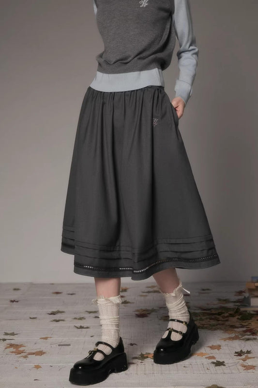 Embroidered Hollow-Out A-Line Skirt