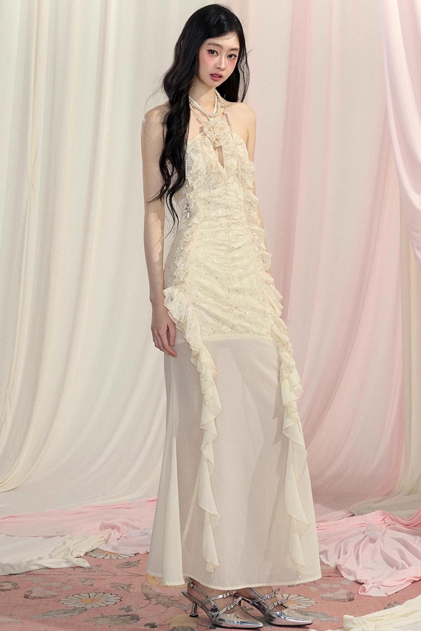 Beige Lace Summer Dress