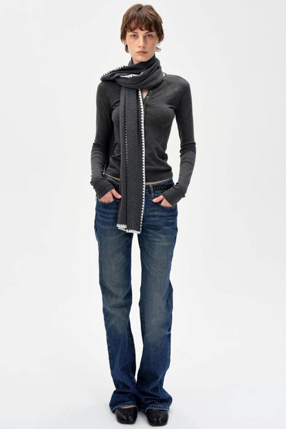 Retro Slim Draped Cotton Jeans