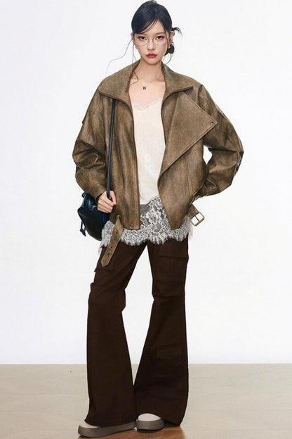 Khaki Leather Jacket Set-Up