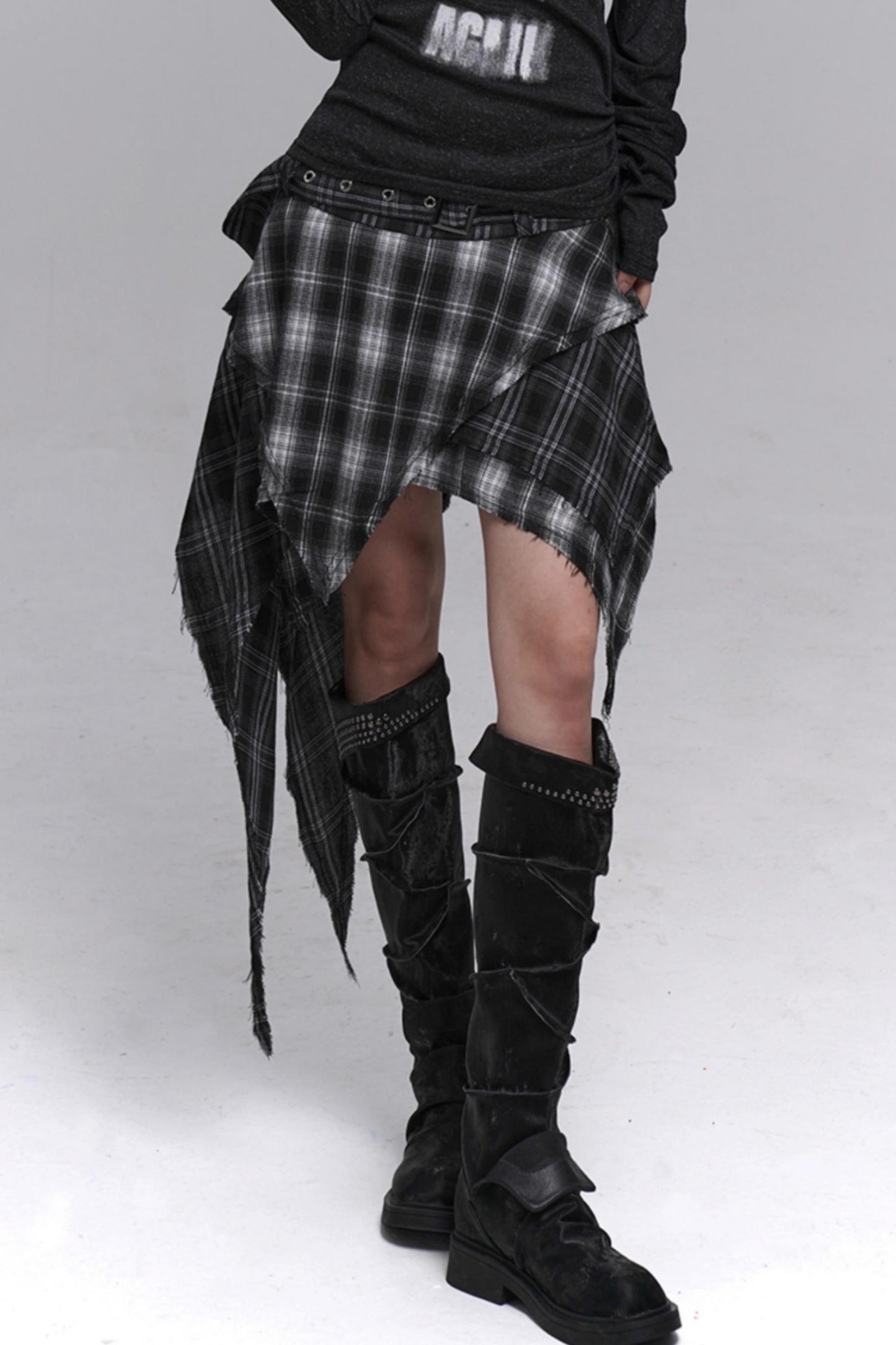Irregular Hem Plaid Skirt