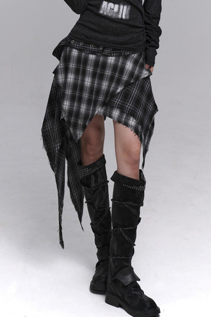 Irregular Hem Plaid Skirt