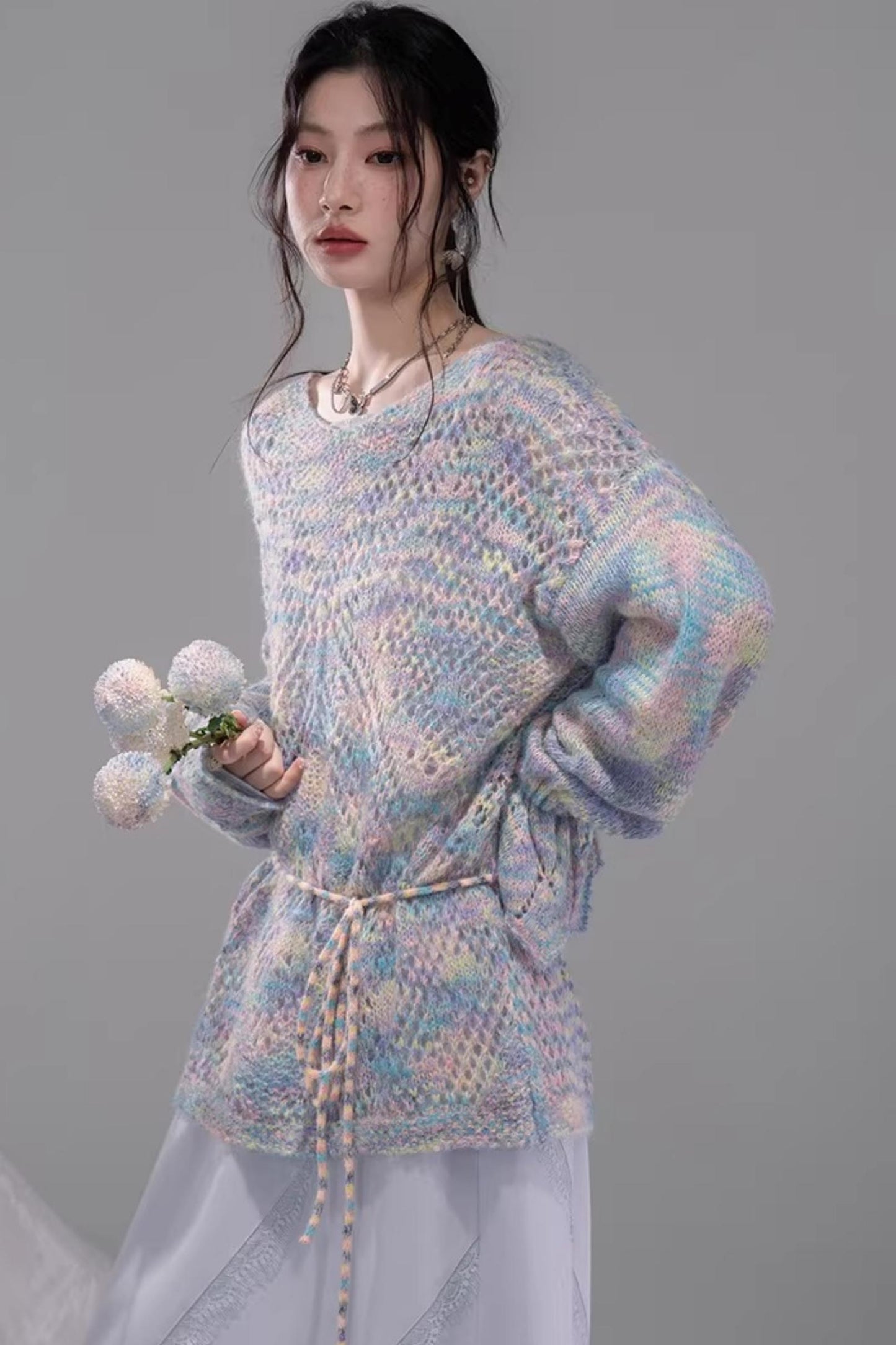 Floral Mist Blue Wool Sweater Set